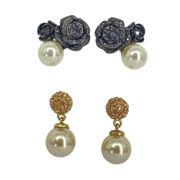 2 Pairs Of Statement Faux Pearl Sparkly Earrings - Picture 1 of 7